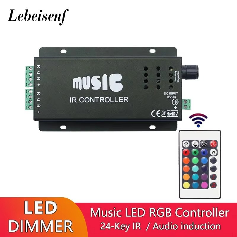 New LED Music Controller KTV Audio Voice Activated Dimmer with 24-Key IR Remote Control for RGB 5050 2835 Color Light Bar Strip