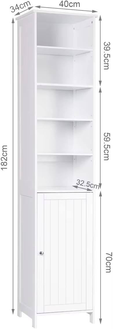 Bathroom Storage Cabinet, Wooden Bathroom Tallboy w/5 Open Shelves & 2 Internal Shelves, Anti-Tilting, Freestanding Narrow Cabin
