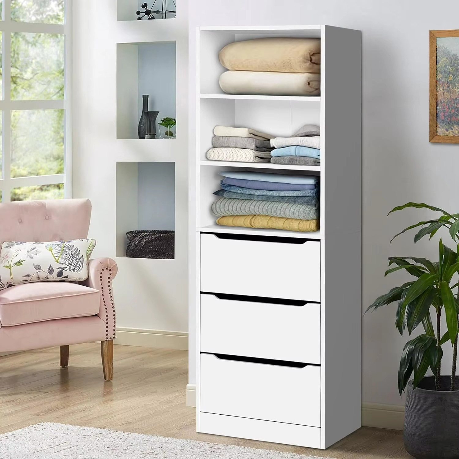 hite Color, Compact Wooden Closet 50.5X 40x 160 cm, Dresser Clothing Organizer Clothes Storage Cupboard for Bedroom Living Room
