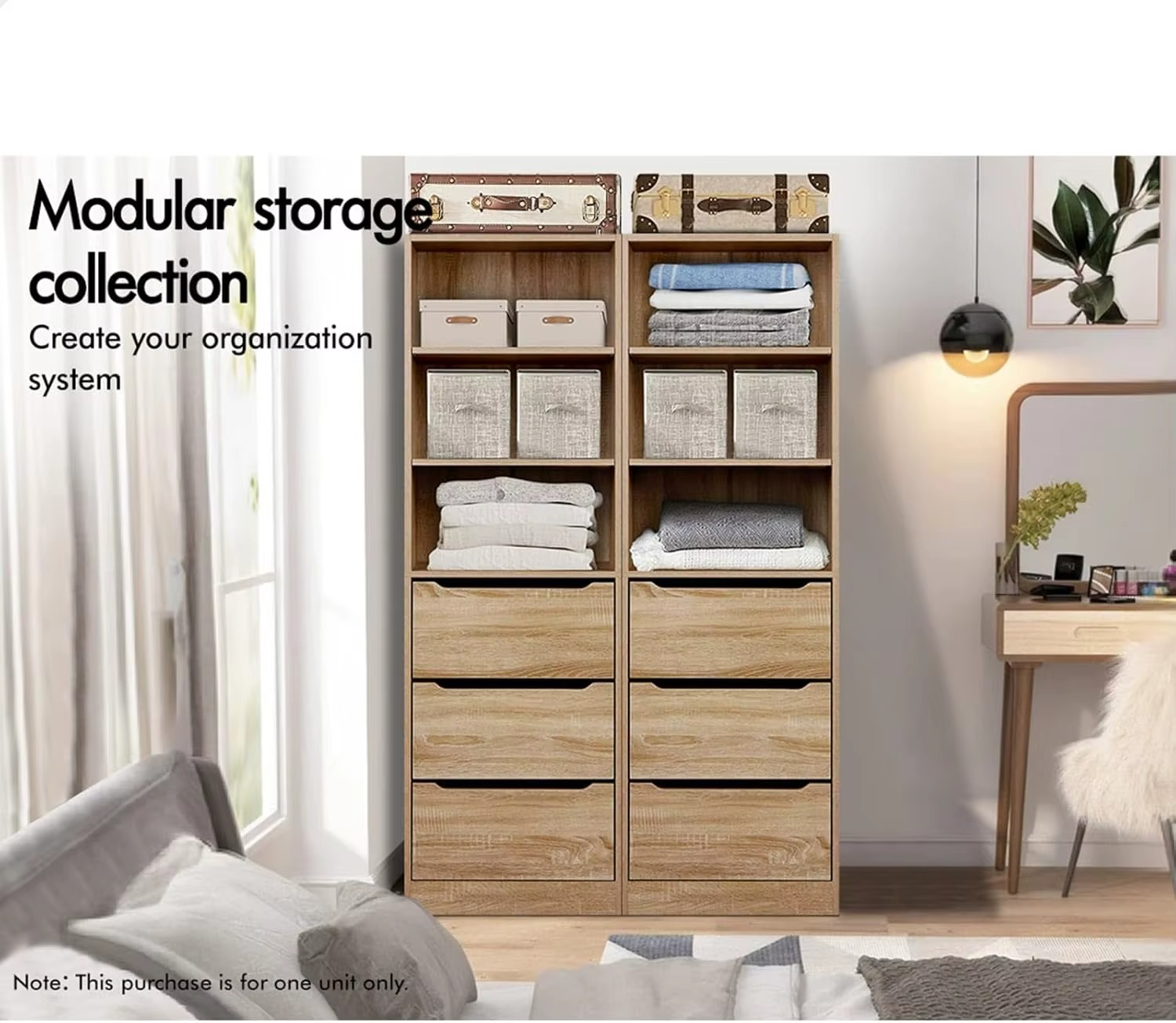 Sliding Drawers & Adjustable Shelves. Wooden Closet for Bedroom & Living Room Clothing Organization & Storage, 50.5x40x160cm