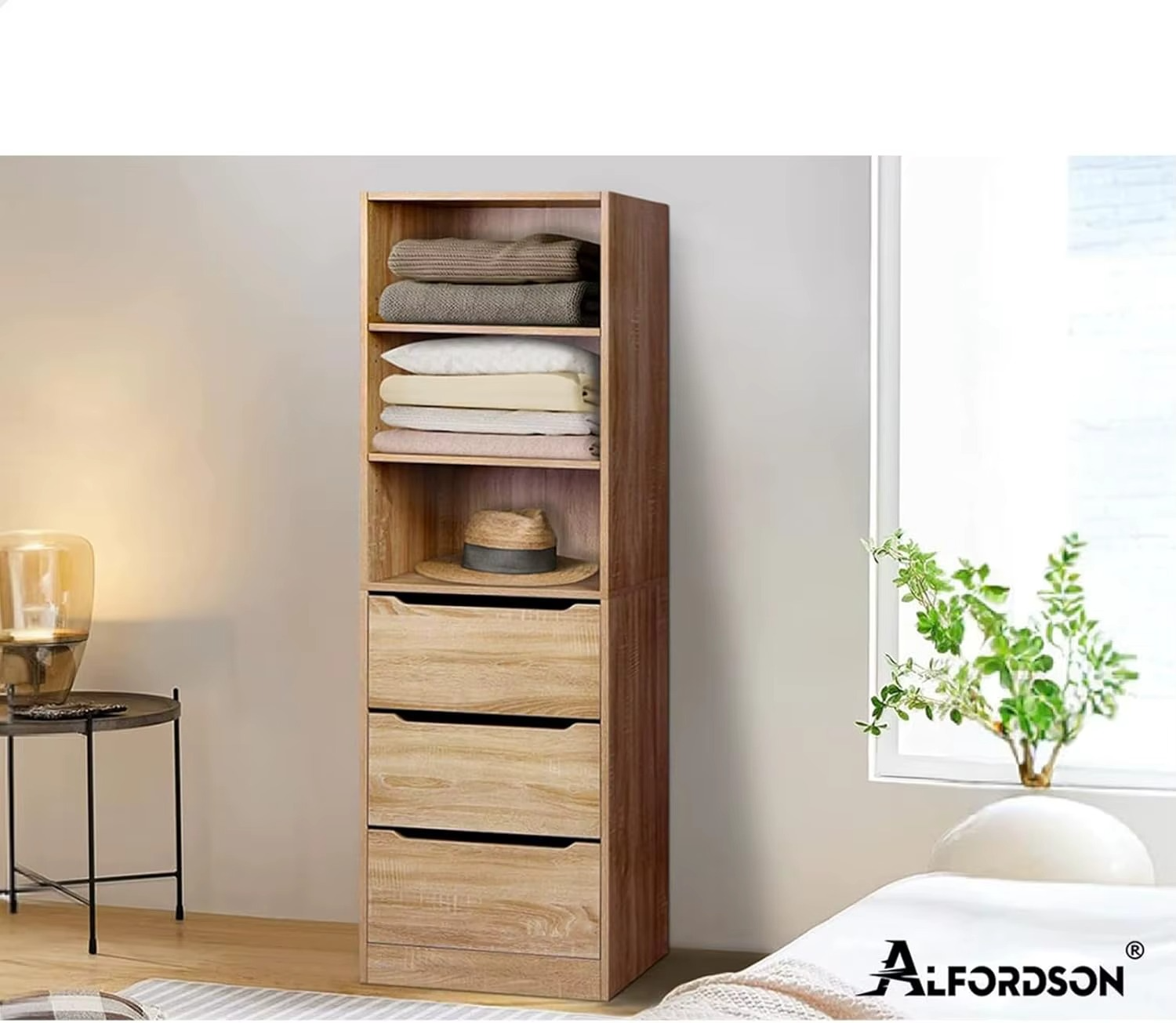 Sliding Drawers & Adjustable Shelves. Wooden Closet for Bedroom & Living Room Clothing Organization & Storage, 50.5x40x160cm