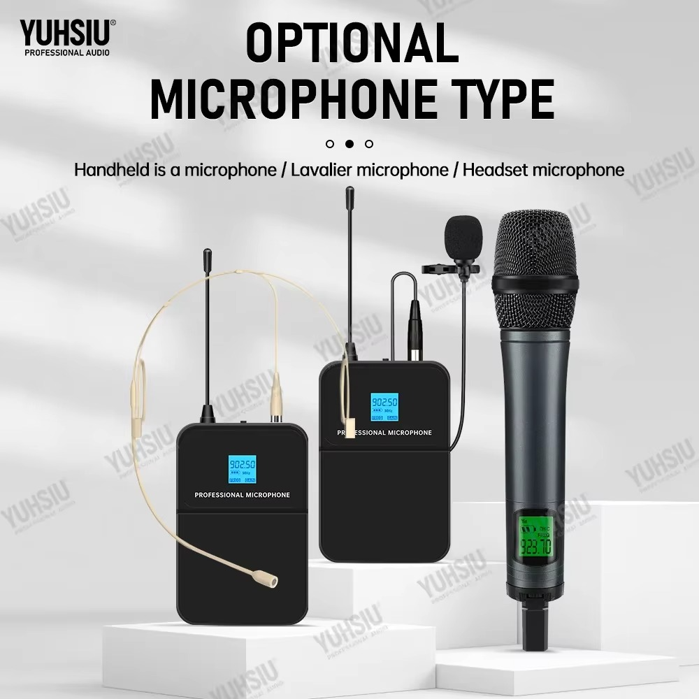 YUHSIU Professional UHF Wireless Frequency Modulation Mic System 900MHz Handheld Headset Lavalier Suitable for Stage Microphone
