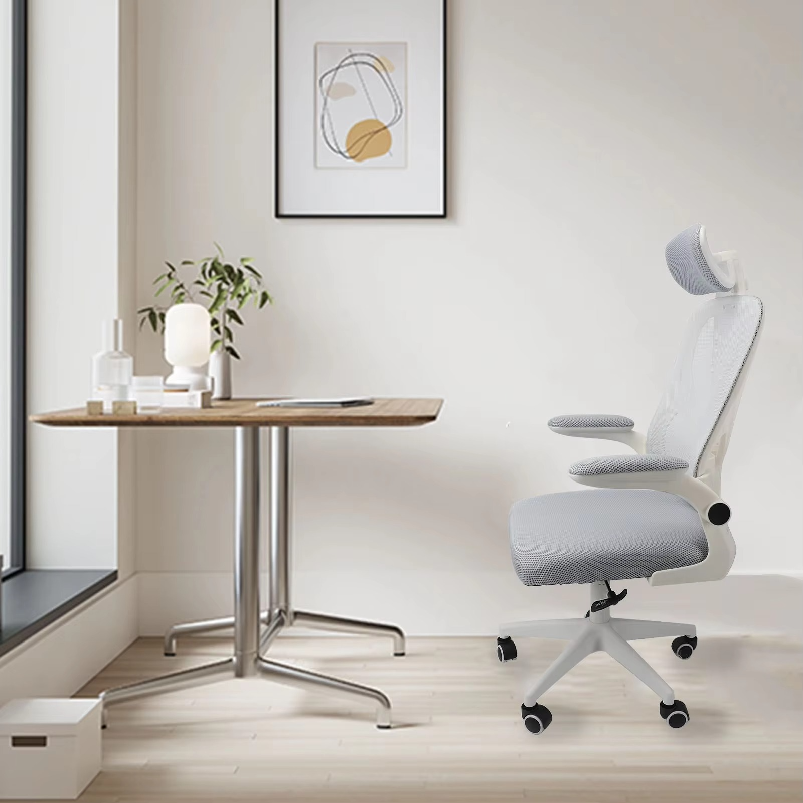 Computer Chair 330.7lb Load Capacity Elastic Lumbar Support 90 Degree Rotating Armrests Comfortable Chair for Work