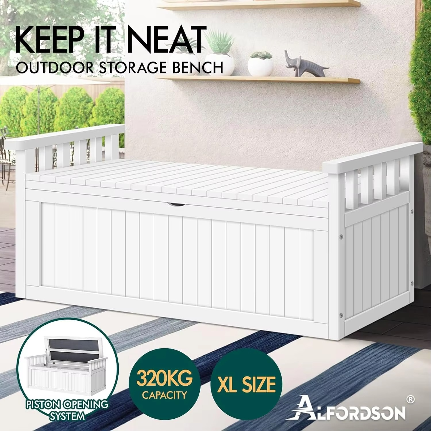 Outdoor Wooden Bench Storage Box, Durable Fir Wood Cabinet Garden Seat with 200L Storage Capacity, Tool Chest Toy Storages Cabin