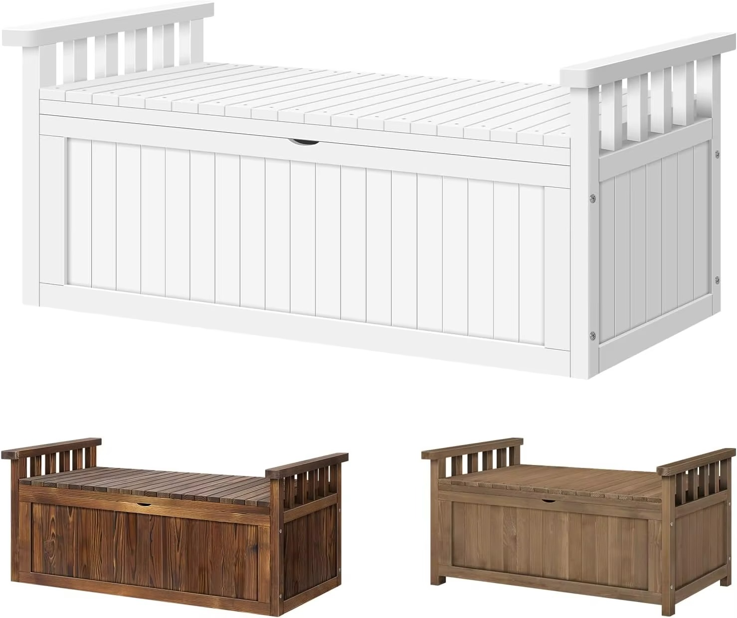 Outdoor Wooden Bench Storage Box, Durable Fir Wood Cabinet Garden Seat with 200L Storage Capacity, Tool Chest Toy Storages Cabin