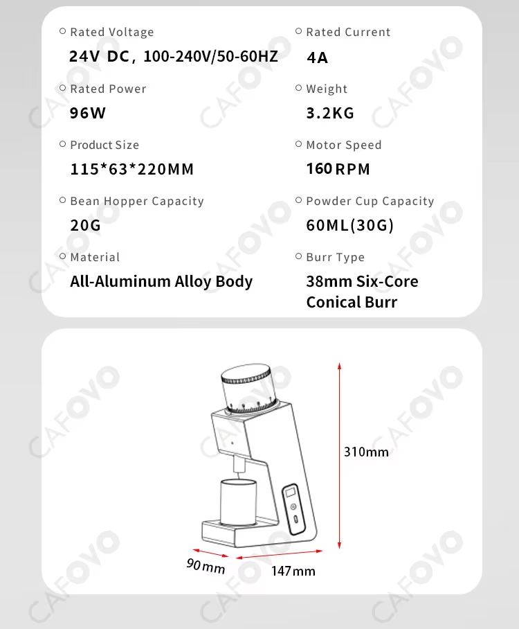 CAFOVO FR-005mini Electric Coffee Grinder 160RPM 304 Steel 38mm Conical Burrs Portable Outdoor Rechargeable Coffee Mill