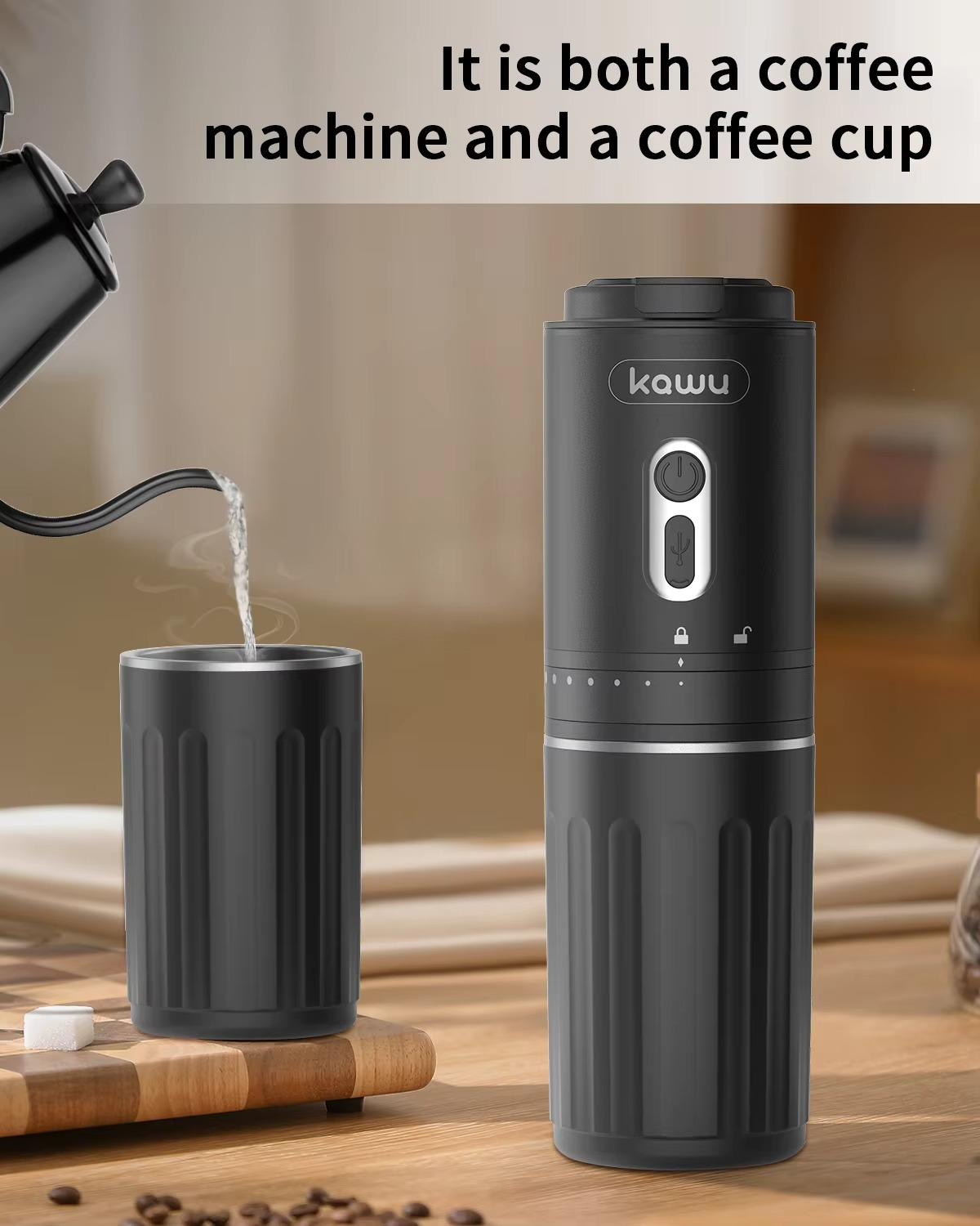 Portable electric coffee grinder, rechargeable conical knife, 7-level adjustable coarseness, portable coffee grinder