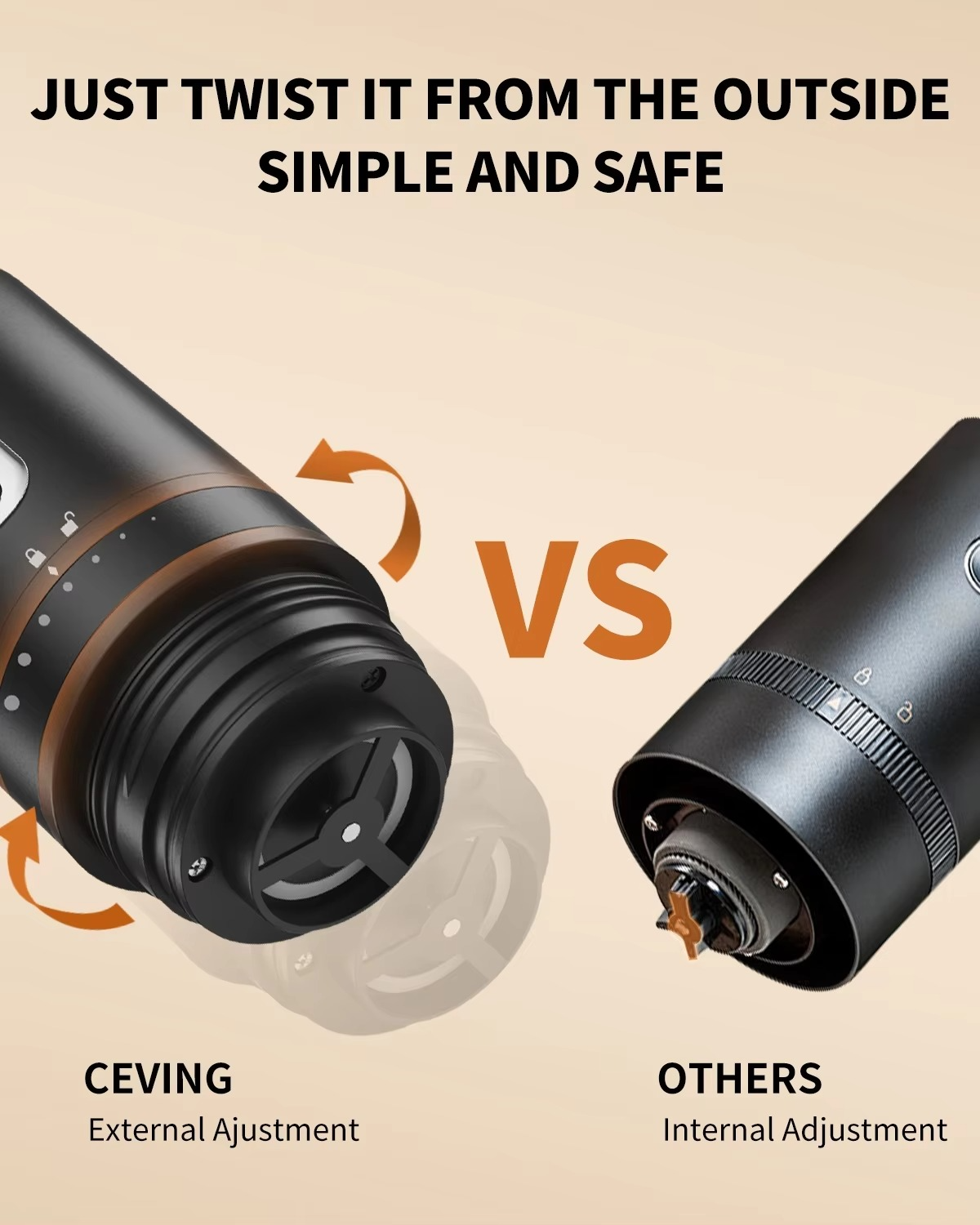 Portable electric coffee grinder, rechargeable conical knife, 7-level adjustable coarseness, portable coffee grinder
