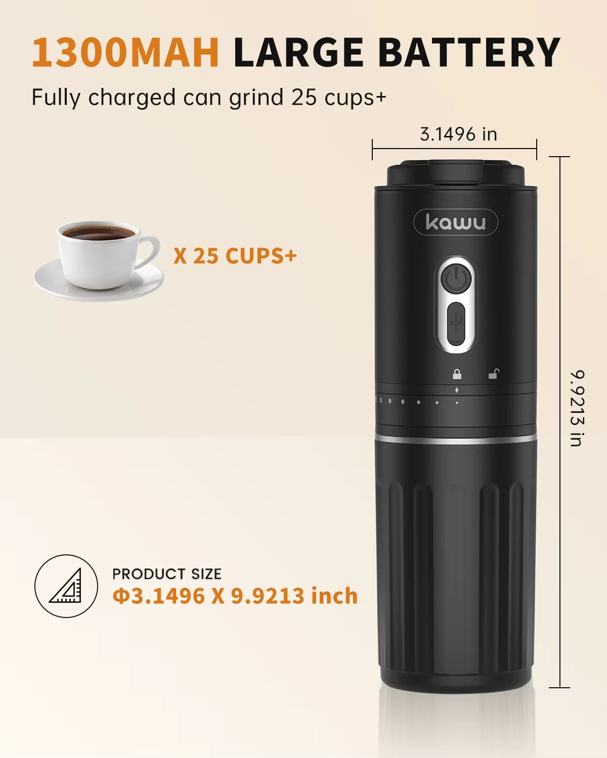 Portable electric coffee grinder, rechargeable conical knife, 7-level adjustable coarseness, portable coffee grinder