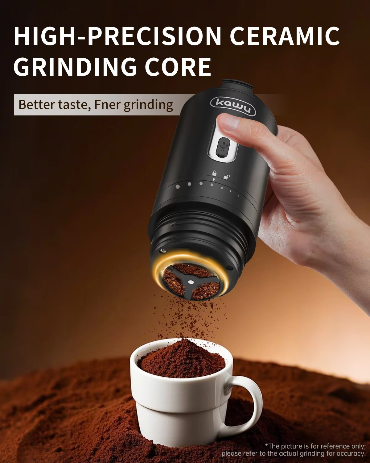 Portable electric coffee grinder, rechargeable conical knife, 7-level adjustable coarseness, portable coffee grinder