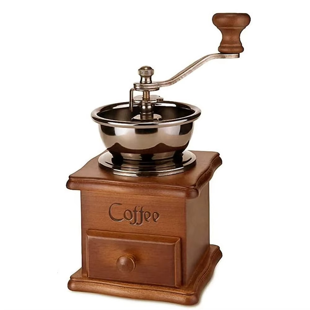 ABRG-Manual Coffee Grinder Vintage Antique Style Wooden Coffee Grinder Classic Hand-Cranked Coffee Grinder