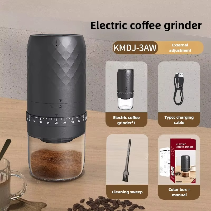 Rechargeable Electric Burr Coffee Grinder 25 Gears USB Burr Mill Coffee Bean Grinder High-Power Coffee Grinder Home Appliance