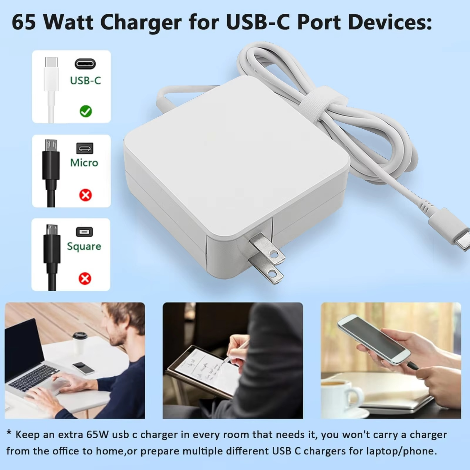 Reletech 65W USB C Laptop Power Adapter Fast Charger Fort MacBook Dell Lenovo Huawei HP Notebook
