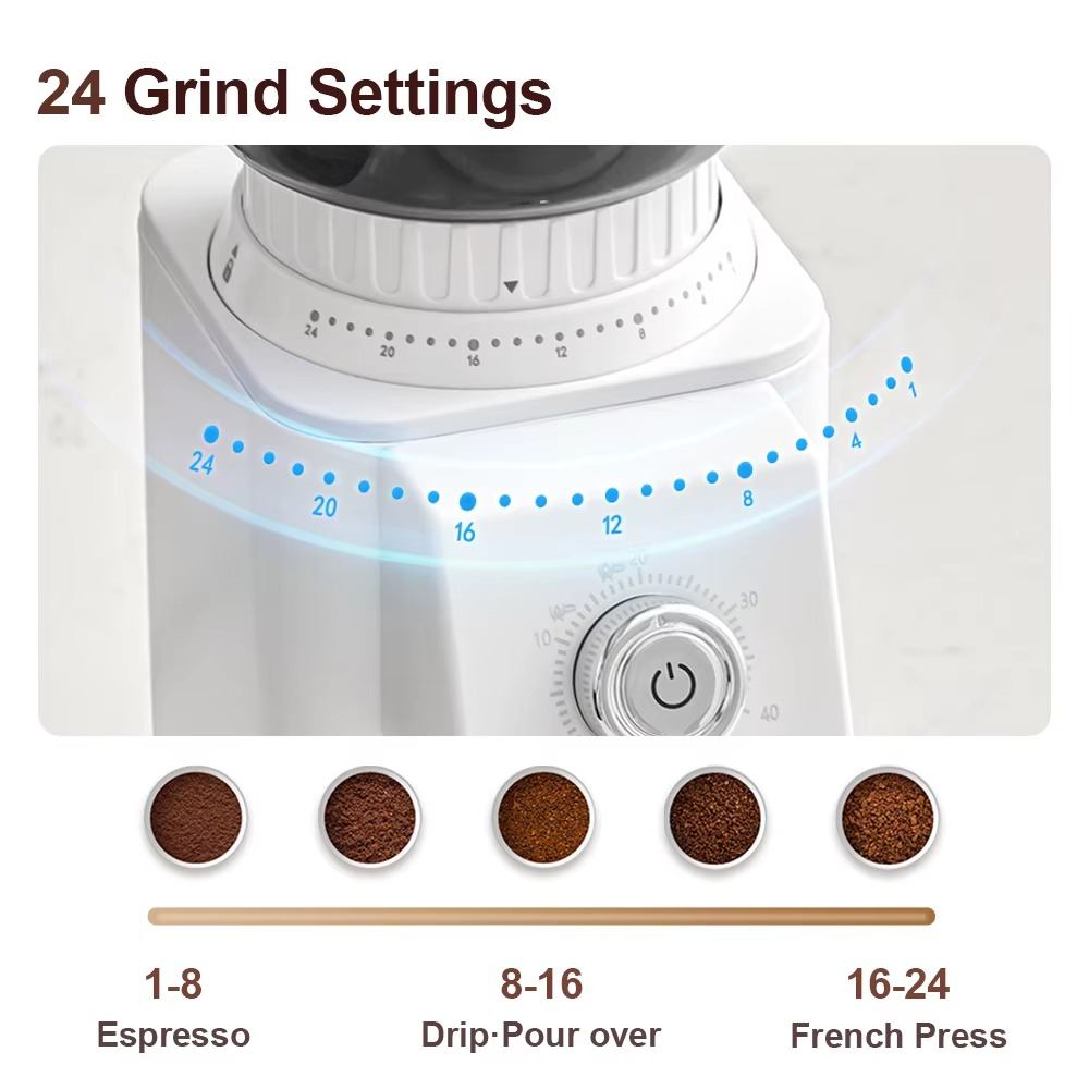 Couplux Coffee Grinder With Portafilter Hoder With 24 Precise Grind Settings Espresso Drip Percolator French Press(220V)