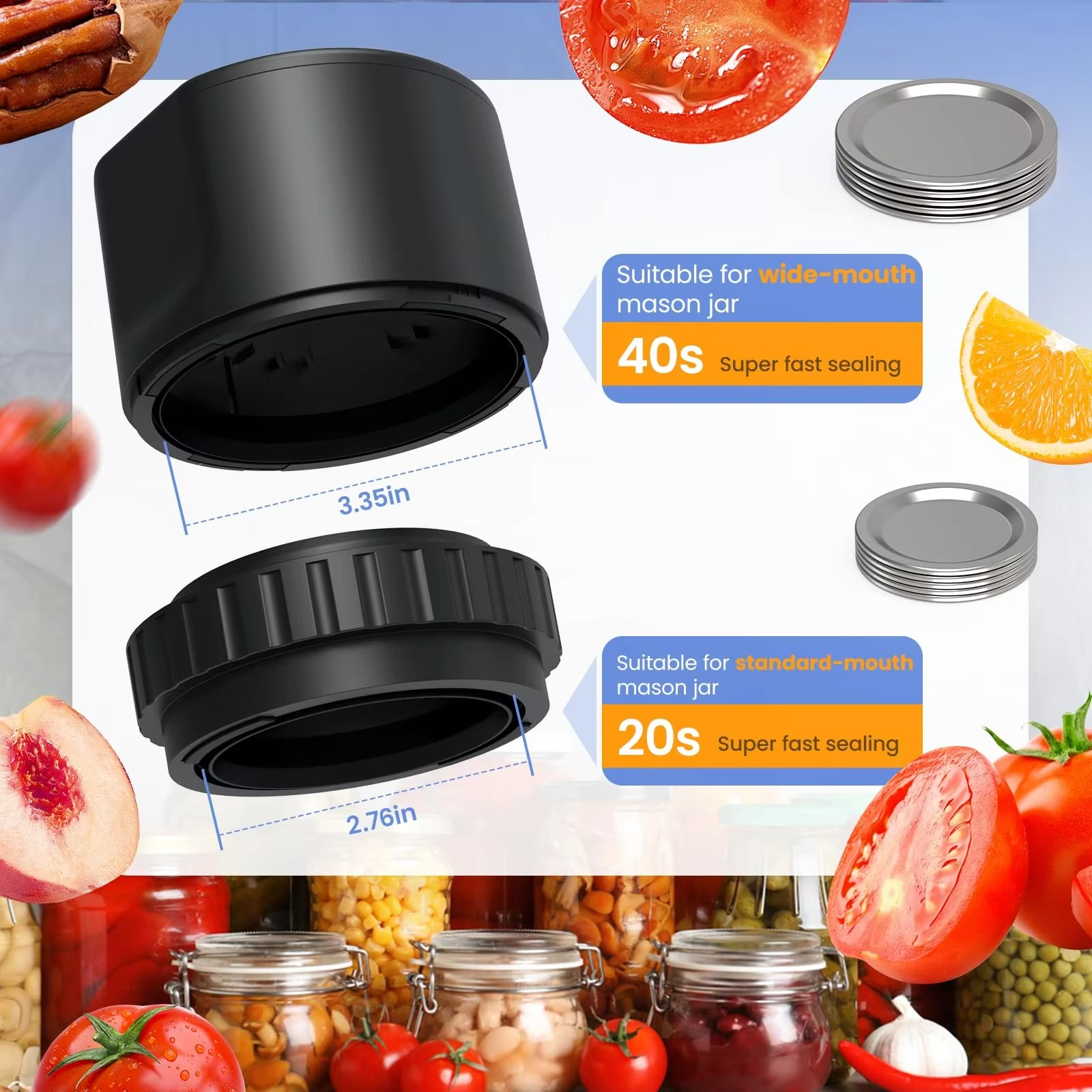 mason Jar Vacuum Sealer cordless for Canning Jars with Wide and Regular Mouth Mason Lids Vacuum Sealing Machine for Food Storage