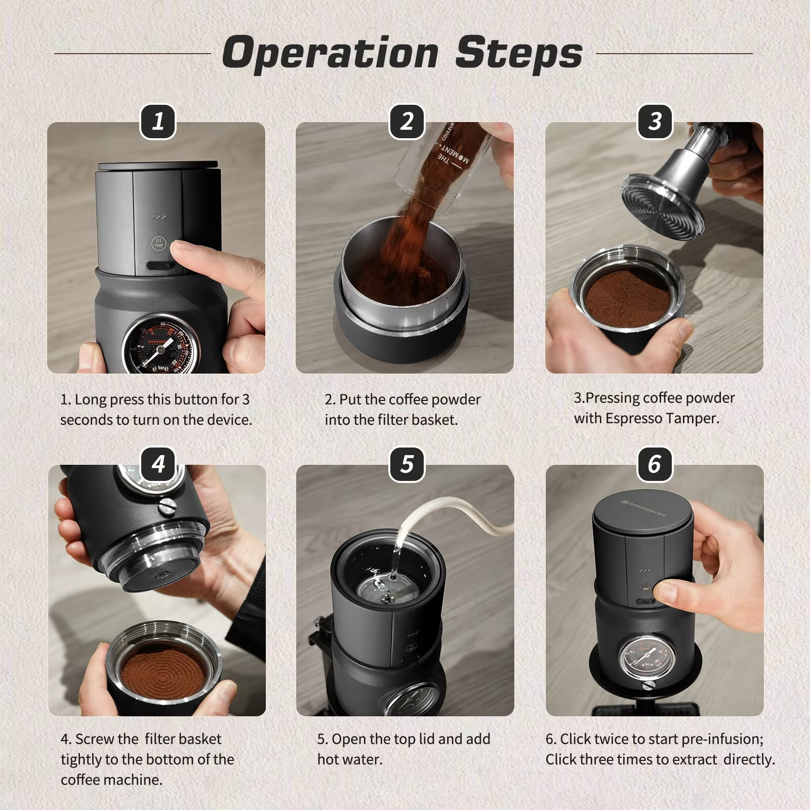 STARSEEKER Super58 Portable Electric Espresso Machine Travel Coffee Maker For Camping Car Coffee Maker With USB-C Bracket Tamper