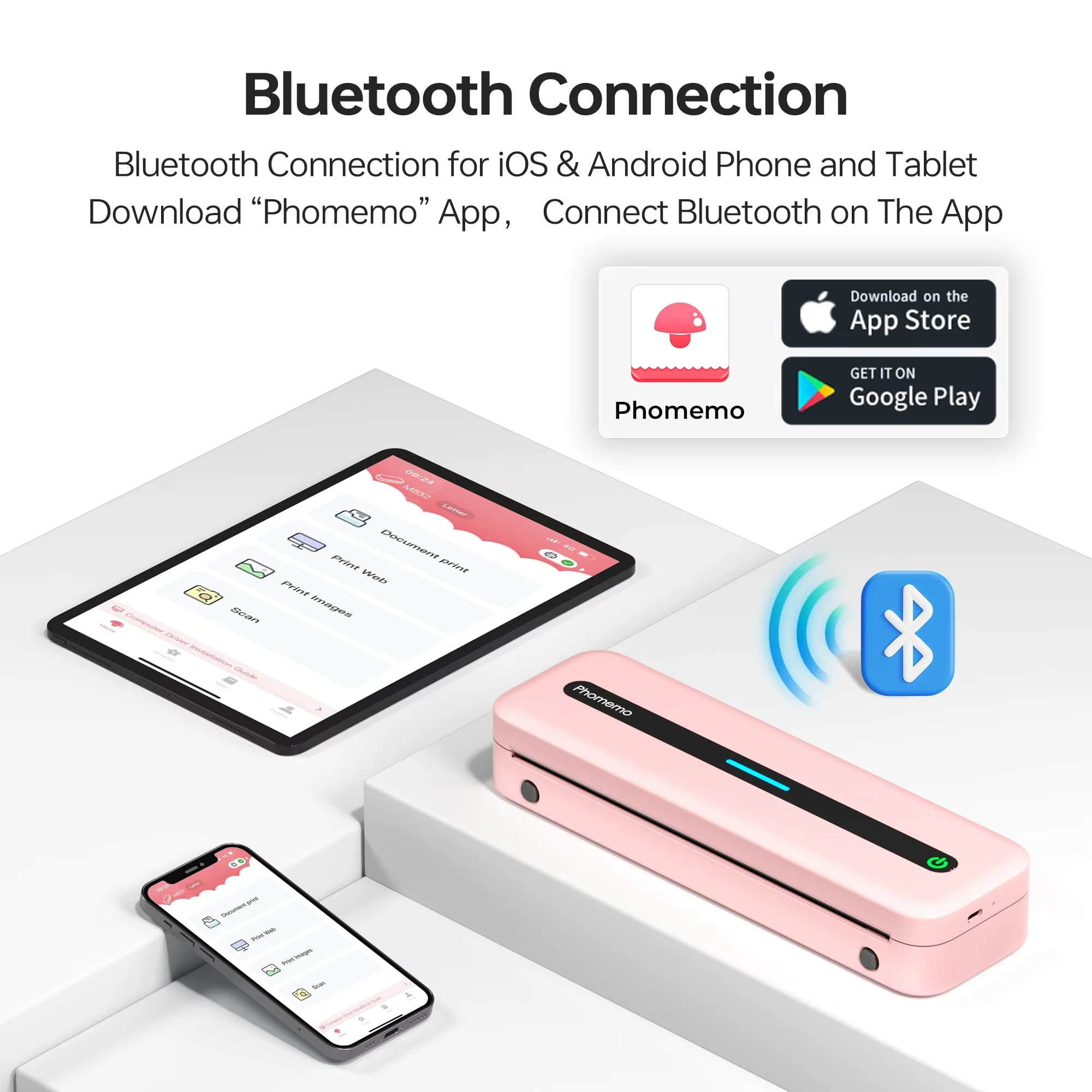 Phomemo Portable Thermal Printer M832 for Travel Home Work Use Thermal 300DPI Inkless Mobile Printer Compatible with Android iOS
