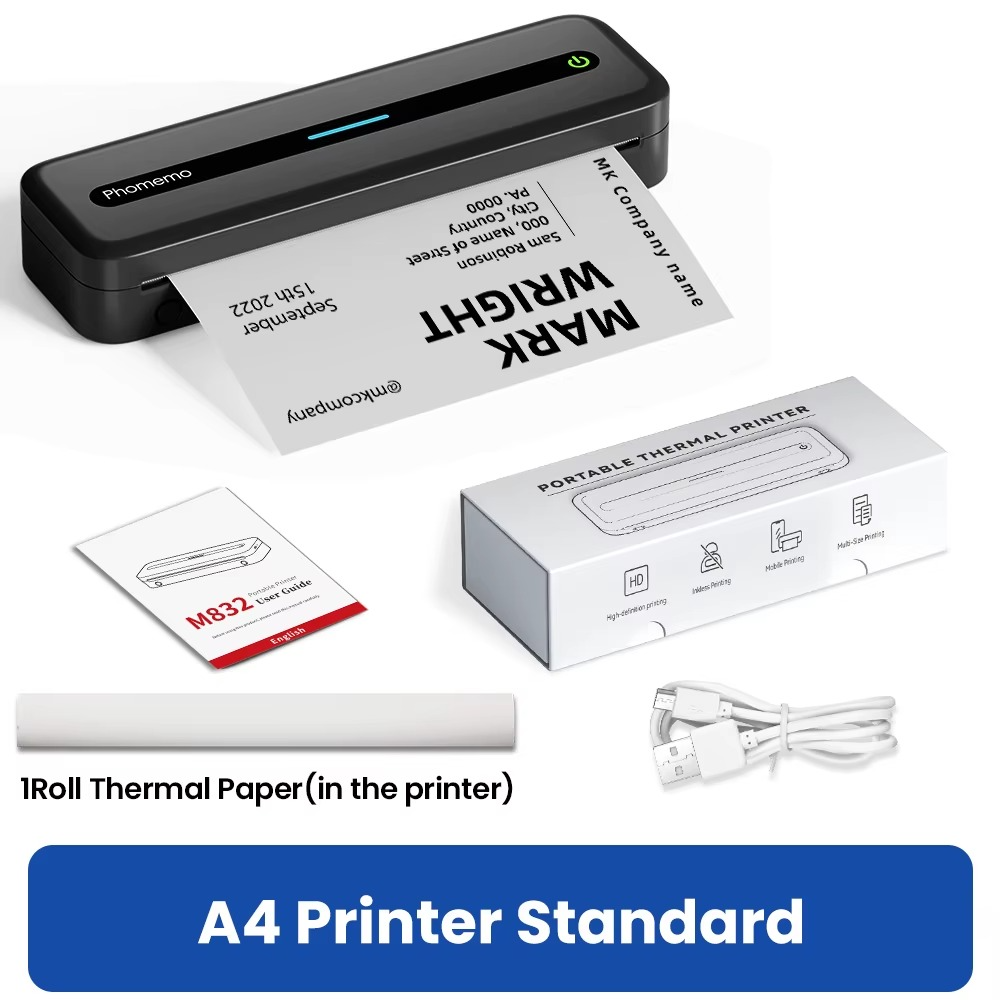 Phomemo Portable Thermal Printer M832 for Travel Home Work Use Thermal 300DPI Inkless Mobile Printer Compatible with Android iOS