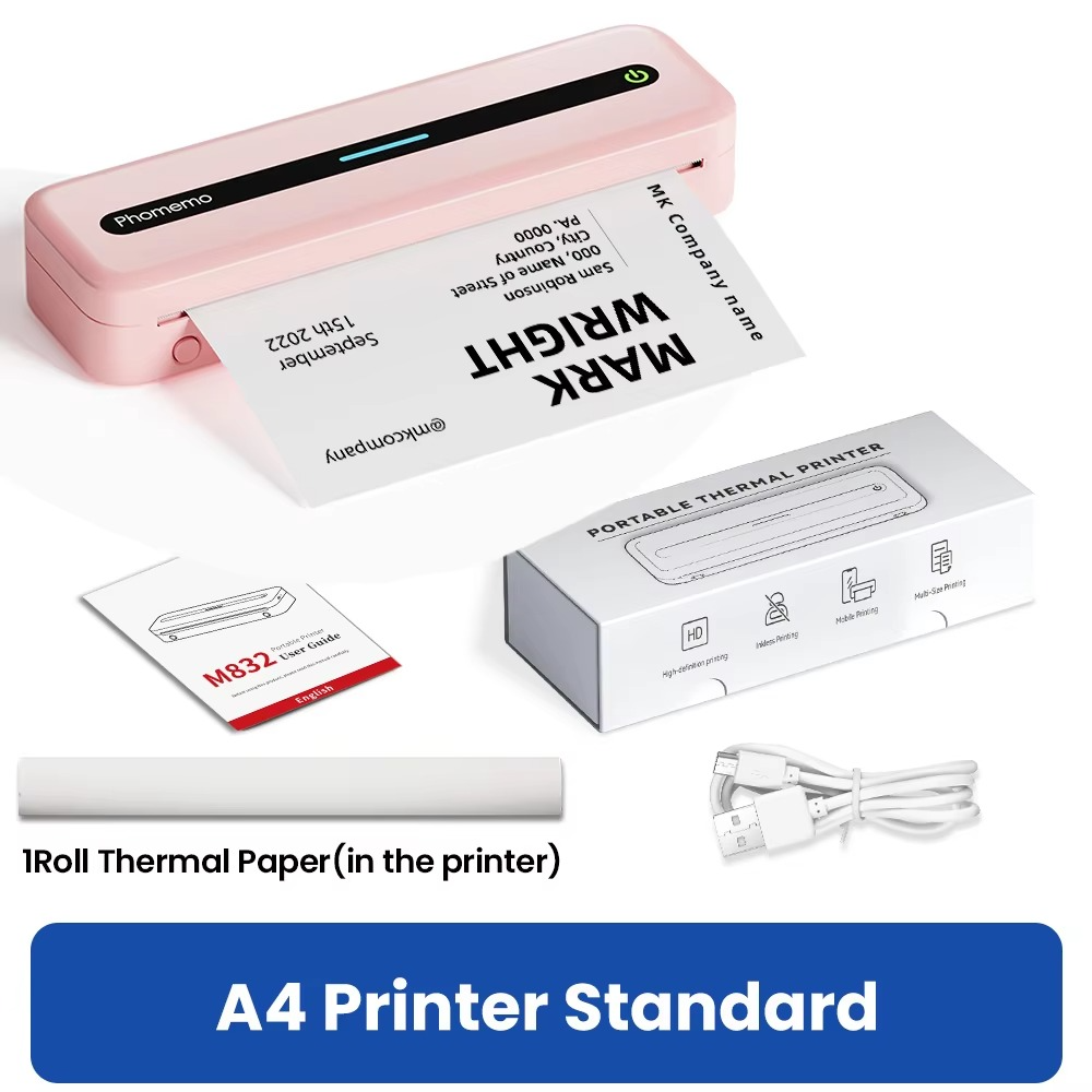 Phomemo Portable Thermal Printer M832 for Travel Home Work Use Thermal 300DPI Inkless Mobile Printer Compatible with Android iOS