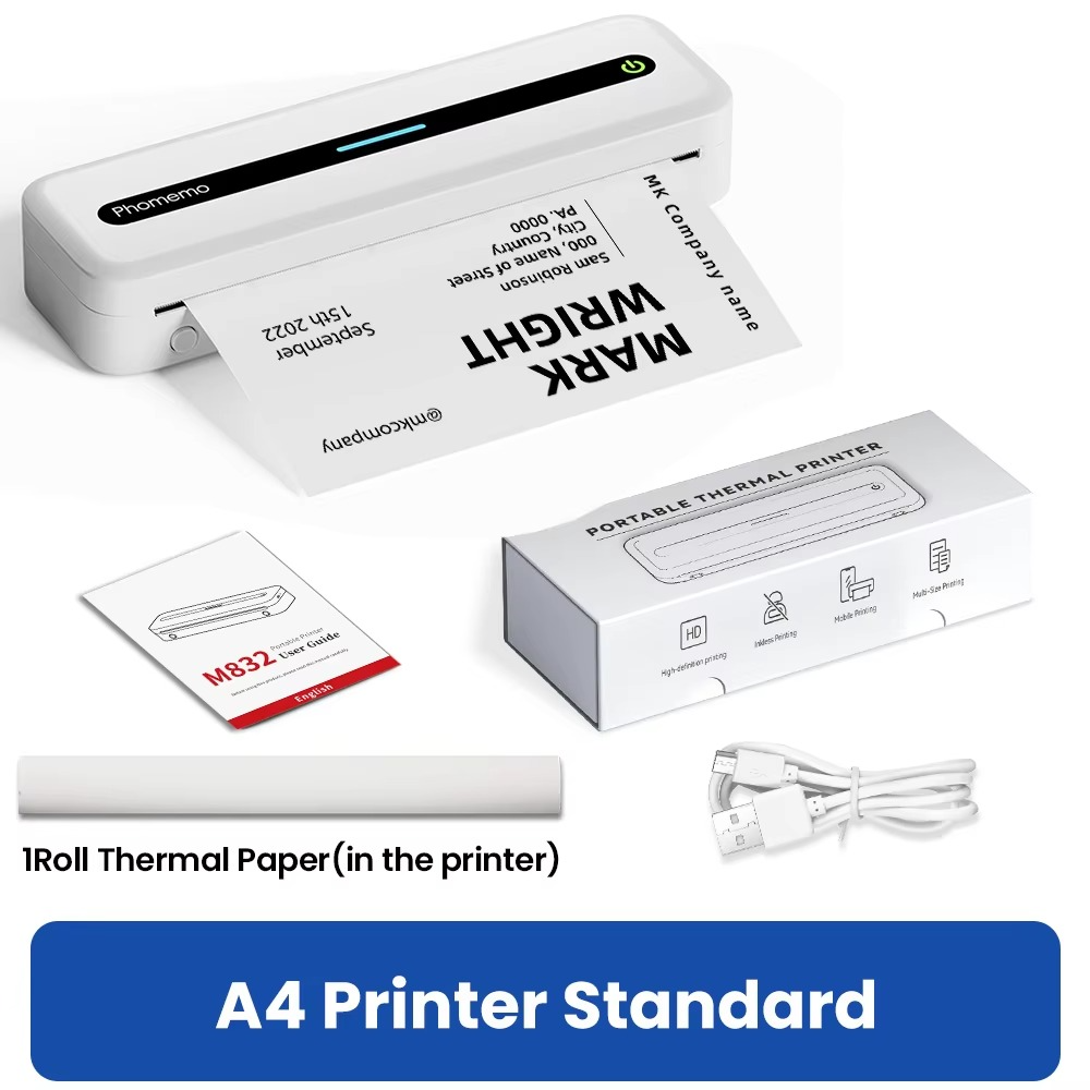 Phomemo Portable Thermal Printer M832 for Travel Home Work Use Thermal 300DPI Inkless Mobile Printer Compatible with Android iOS