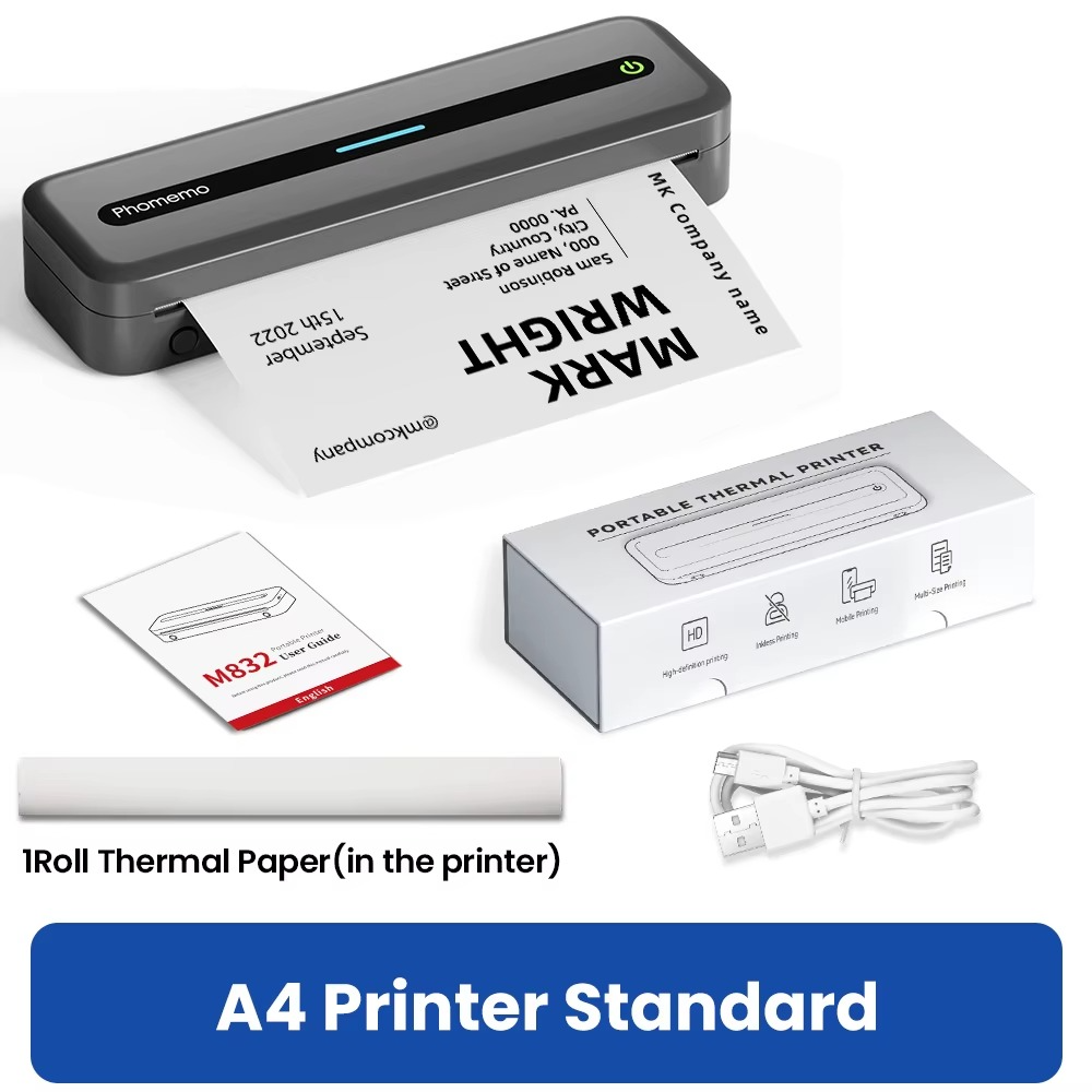 Phomemo Portable Thermal Printer M832 for Travel Home Work Use Thermal 300DPI Inkless Mobile Printer Compatible with Android iOS