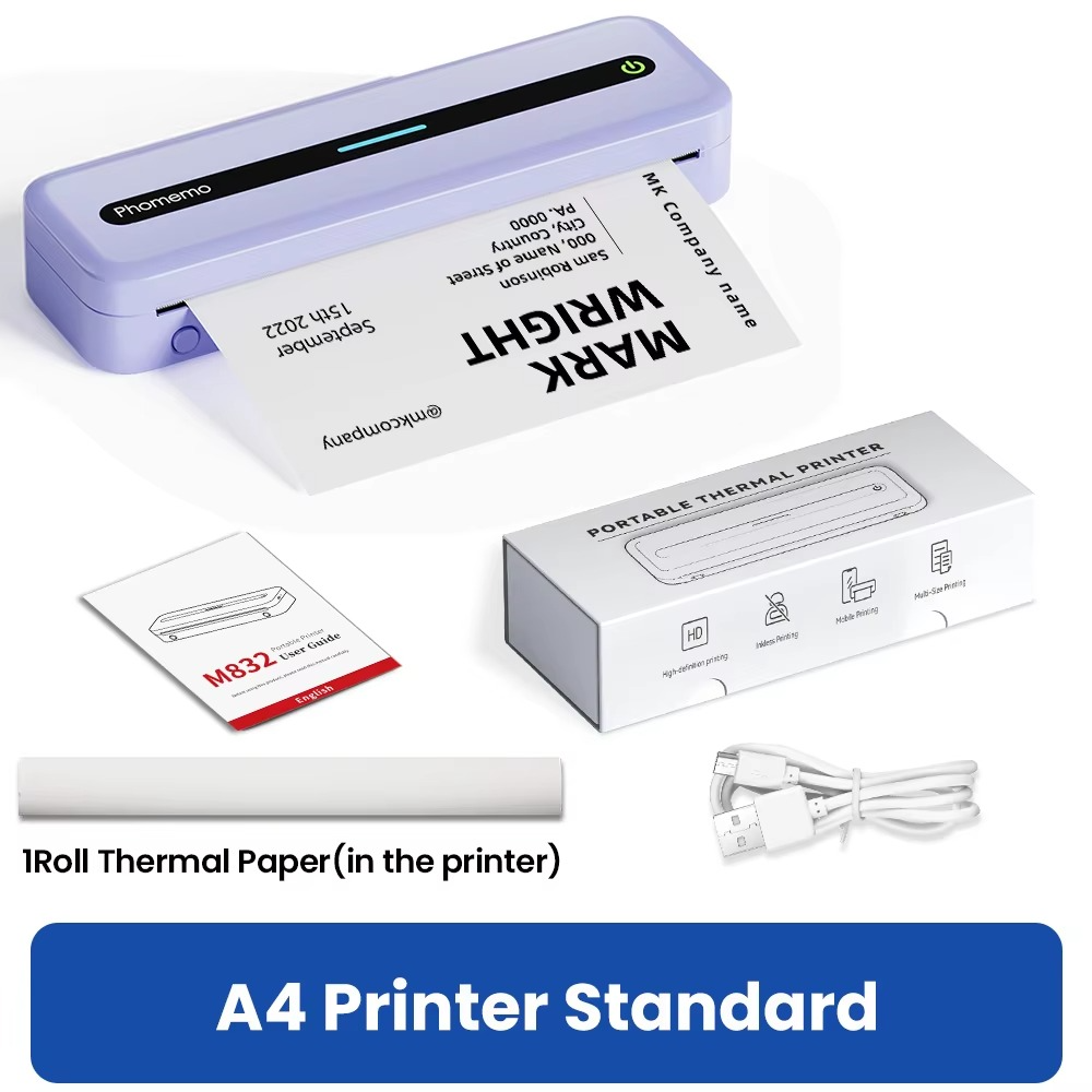 Phomemo Portable Thermal Printer M832 for Travel Home Work Use Thermal 300DPI Inkless Mobile Printer Compatible with Android iOS