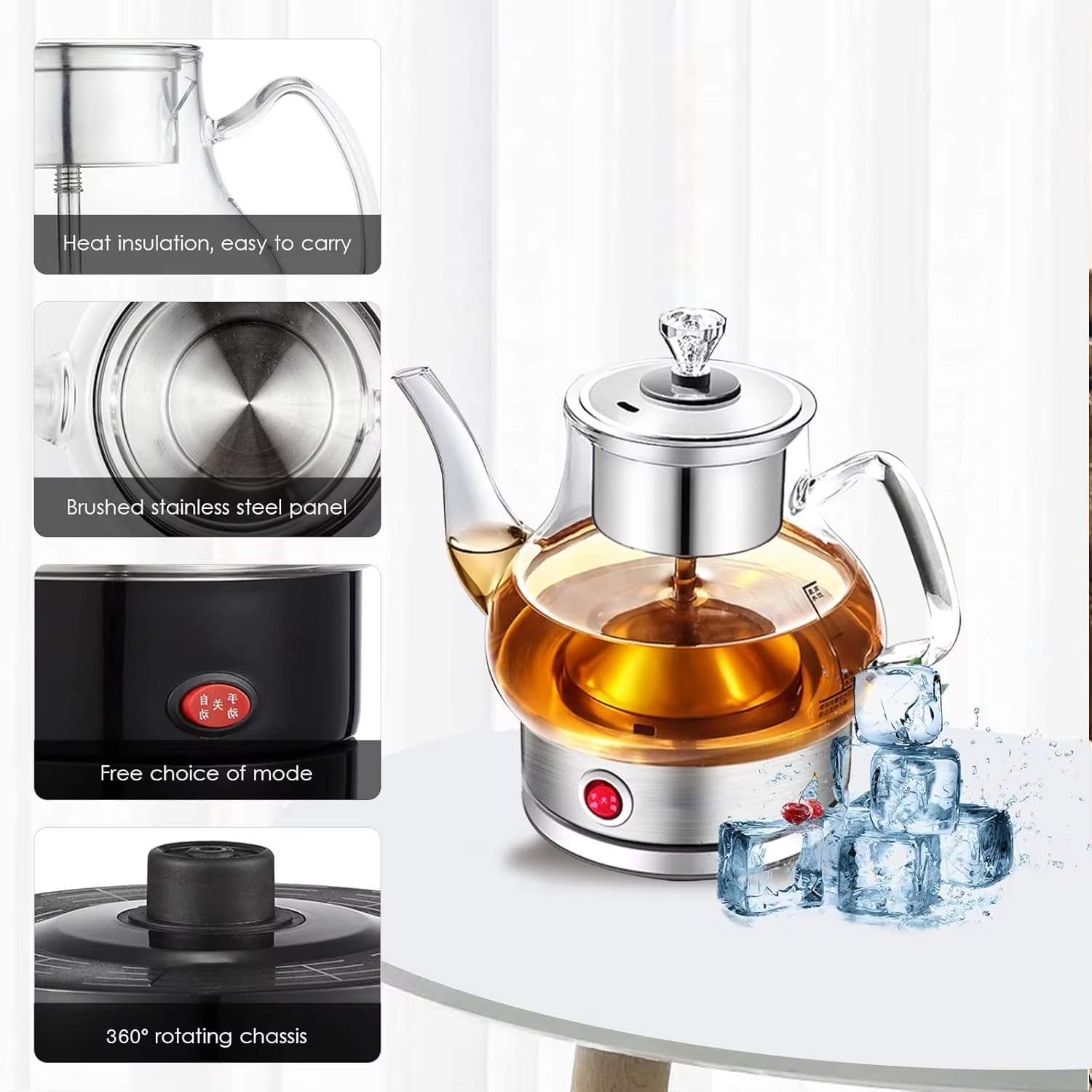 Electric Kettle 1L Glass Kettle, Fast Heating Hot Water Kettle, Jugs Kettle for Hot Water Tea Automatic Power Off/Sier/Sier/Blac