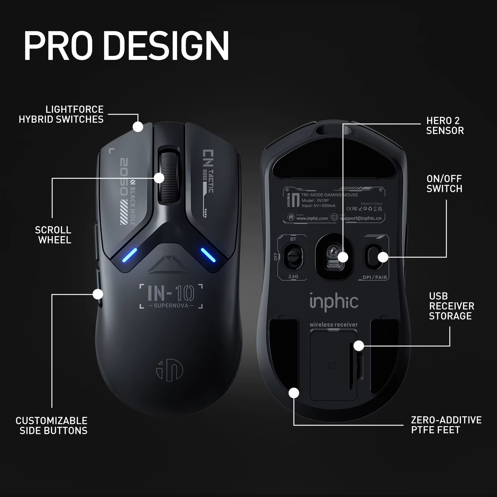 INPHIC IN10P Wireless Gaming Mouse: 26K DPI, 8K Polling, 100M Clicks, PAW3395, Triple Mode (BT/Wired/2.4G), Lightweight