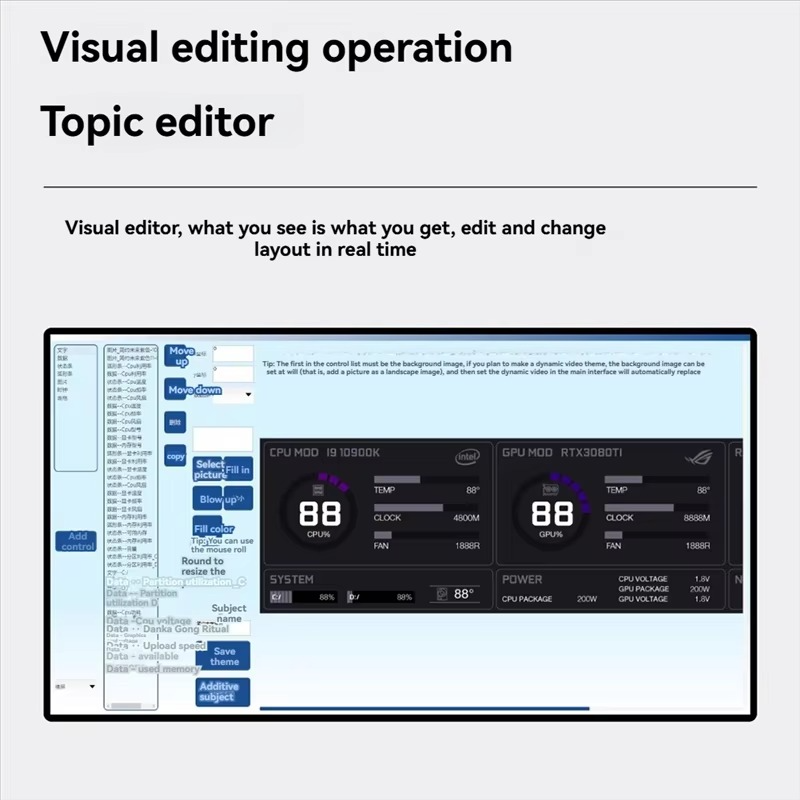 High Quality-White Turing 8.8" IPS Type-C Smart Display Case - Secondary Monitor For CPU, GPU, RAM Monitoring With USB Interface