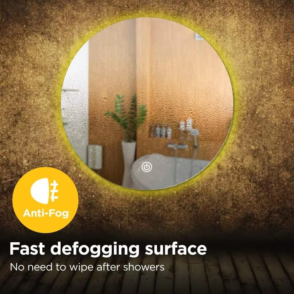Wall Mounted Anti-Fog Round LED Bathroom Mirror Mirror with Touch Switch, 80 cm