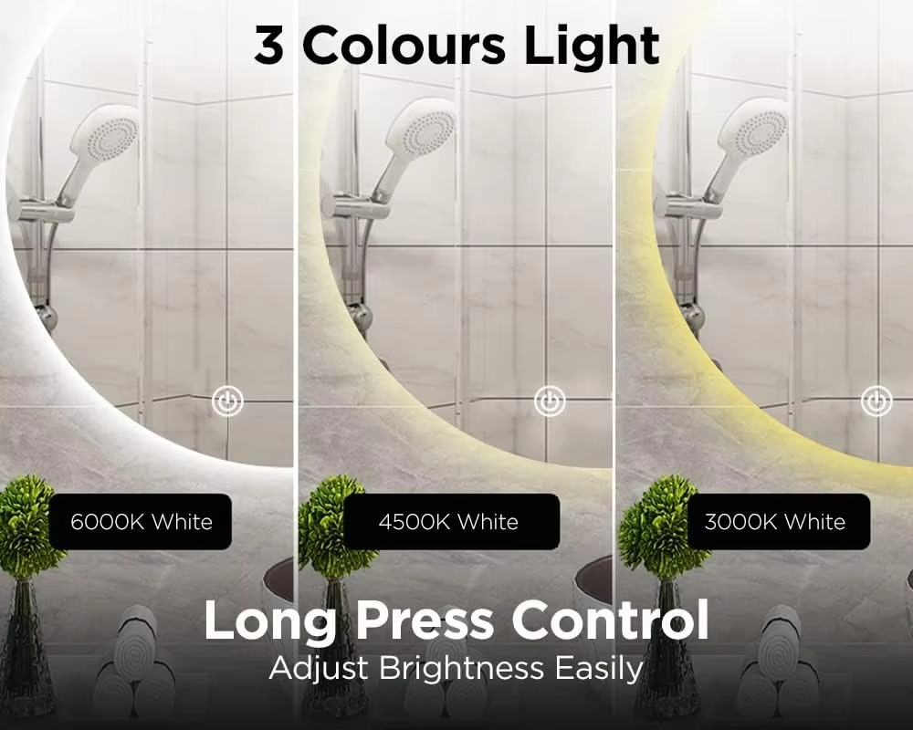 Wall Mounted Anti-Fog Round LED Bathroom Mirror Mirror with Touch Switch, 80 cm