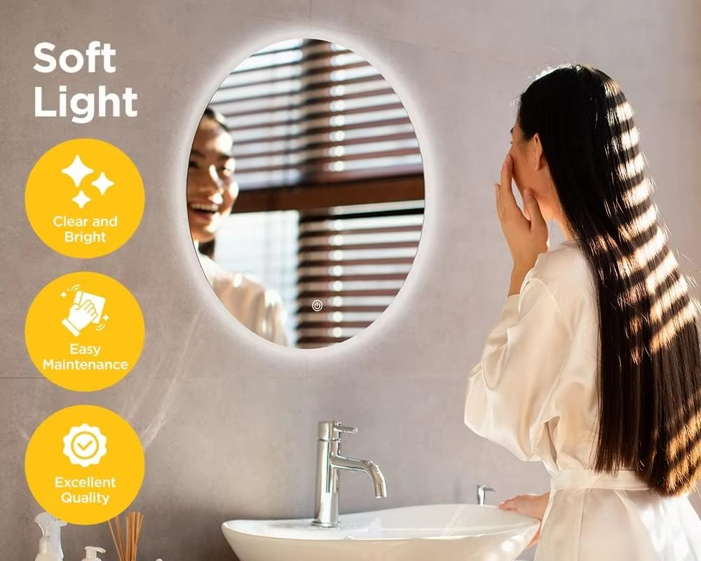Wall Mounted Anti-Fog Round LED Bathroom Mirror Mirror with Touch Switch, 80 cm
