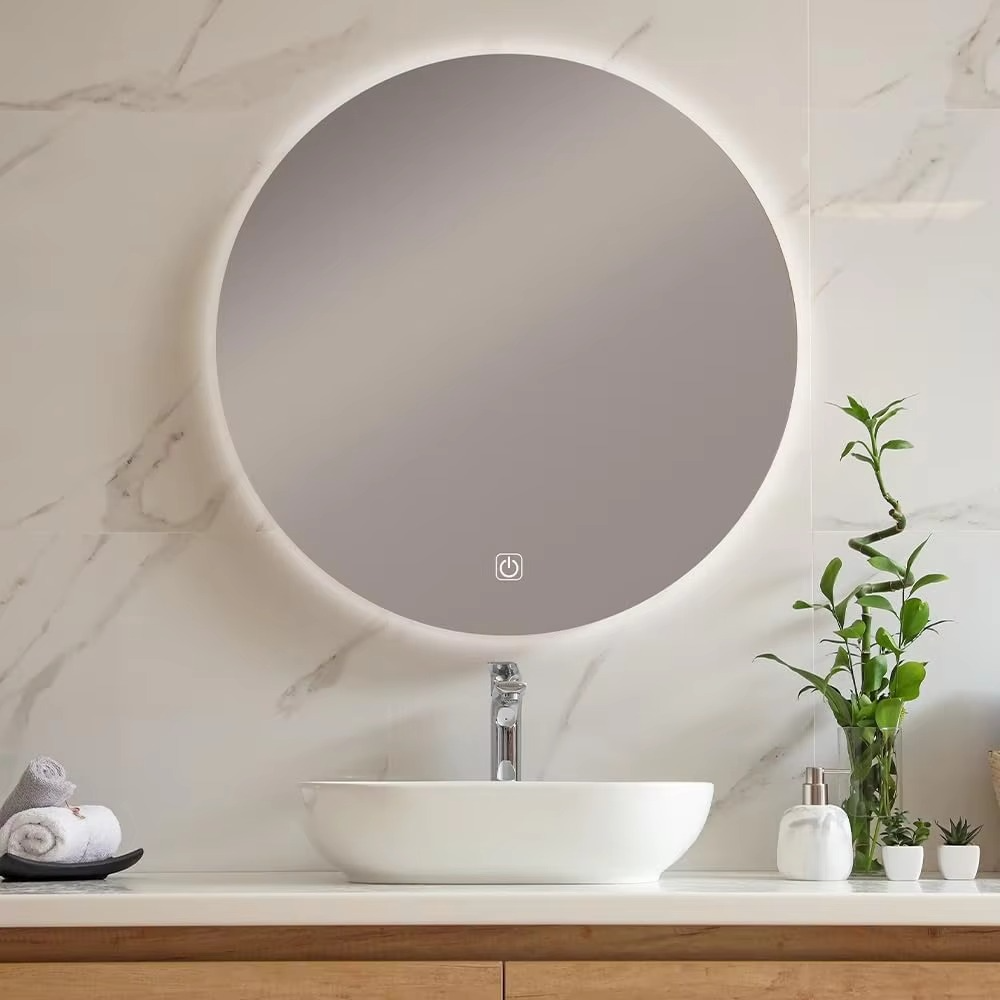 Wall Mounted Anti-Fog Round LED Bathroom Mirror Mirror with Touch Switch, 80 cm