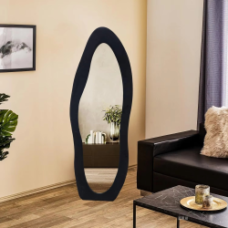 Full Length Cloud Floor Mirror, Cloud Shape with Velvet Fabric Frame, Foldable Steel Stand, High Definition Anti - Explosion Gla