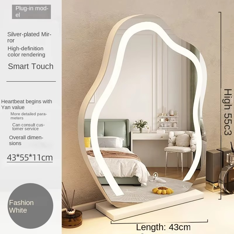 French Style Cloud Vanity Mirror with LED Lights - Desktop Makeup Mirror for Bedroom Dresser Modern Lighted Cosmetic Mirror
