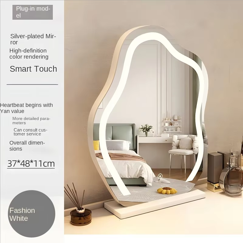 French Style Cloud Vanity Mirror with LED Lights - Desktop Makeup Mirror for Bedroom Dresser Modern Lighted Cosmetic Mirror
