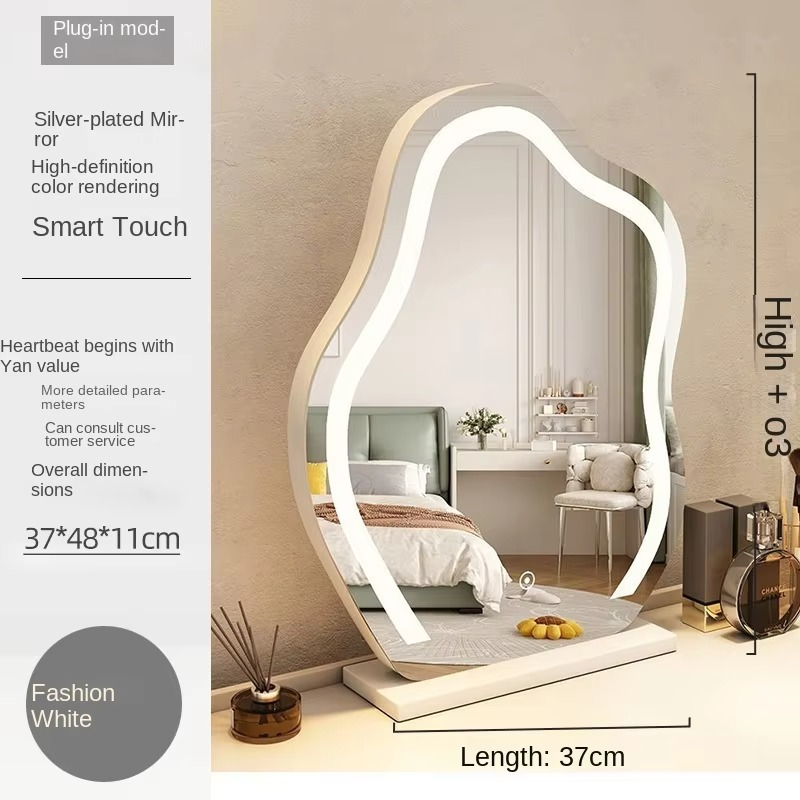 French Style Cloud Vanity Mirror with LED Lights - Desktop Makeup Mirror for Bedroom Dresser Modern Lighted Cosmetic Mirror