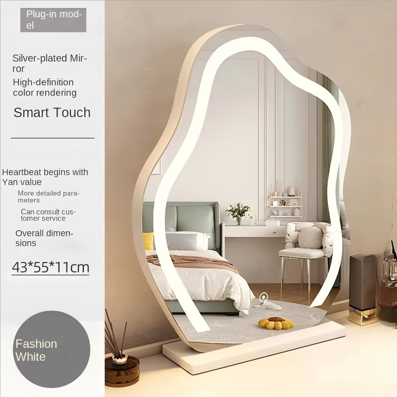 French Style Cloud Vanity Mirror with LED Lights - Desktop Makeup Mirror for Bedroom Dresser Modern Lighted Cosmetic Mirror