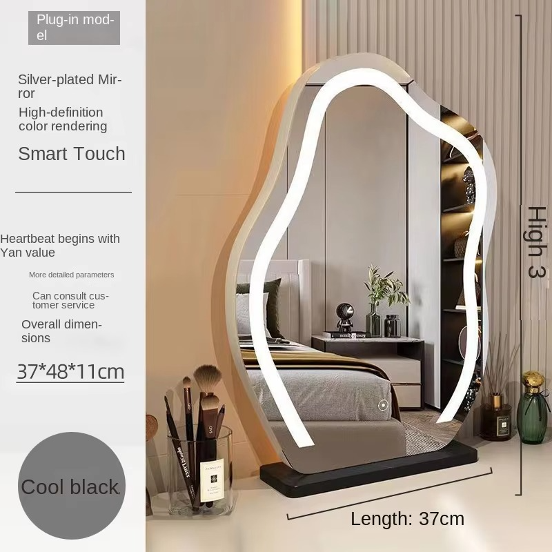 French Style Cloud Vanity Mirror with LED Lights - Desktop Makeup Mirror for Bedroom Dresser Modern Lighted Cosmetic Mirror