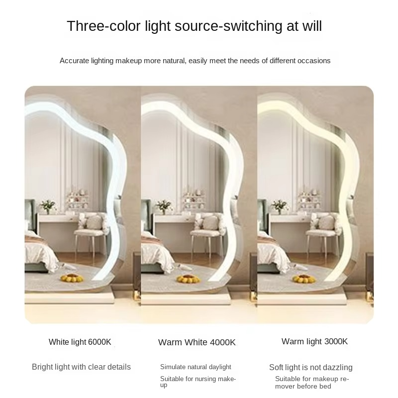 French Style Cloud Vanity Mirror with LED Lights - Desktop Makeup Mirror for Bedroom Dresser Modern Lighted Cosmetic Mirror