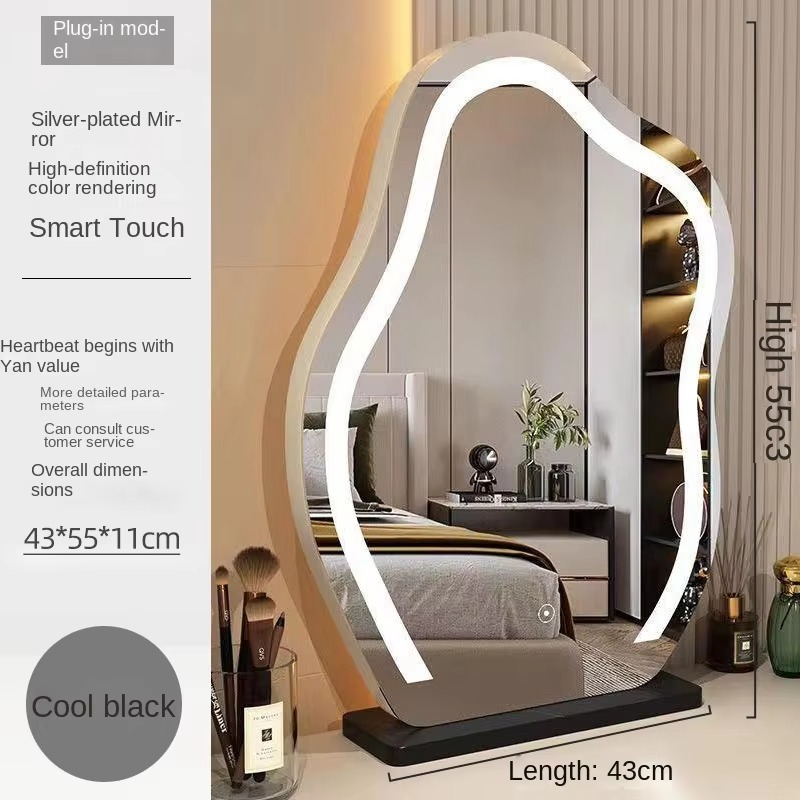 French Style Cloud Vanity Mirror with LED Lights - Desktop Makeup Mirror for Bedroom Dresser Modern Lighted Cosmetic Mirror
