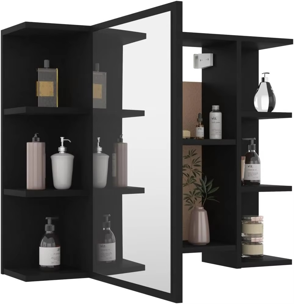 Bathroom Mirror Cabinet Black 80x20.5x64 cm Engineered Wood,802607