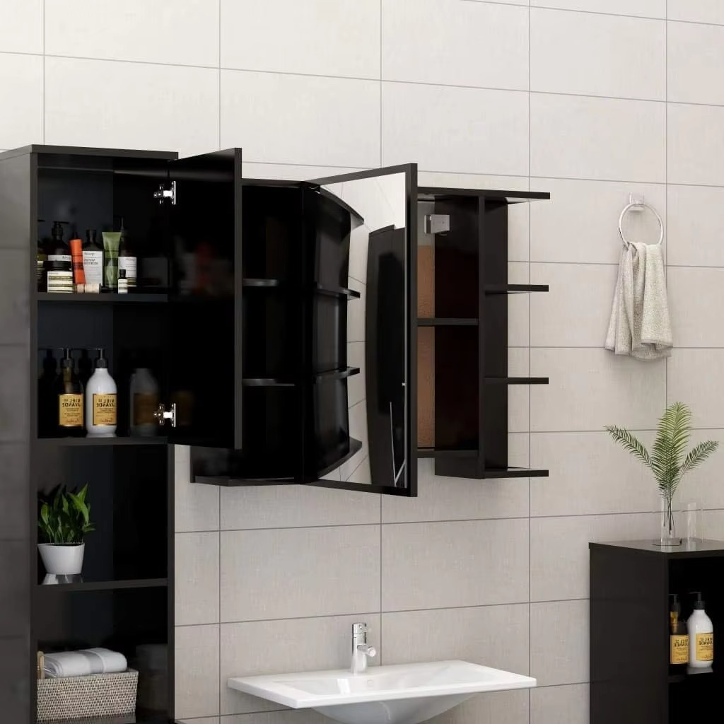 Bathroom Mirror Cabinet Black 80x20.5x64 cm Engineered Wood,802607