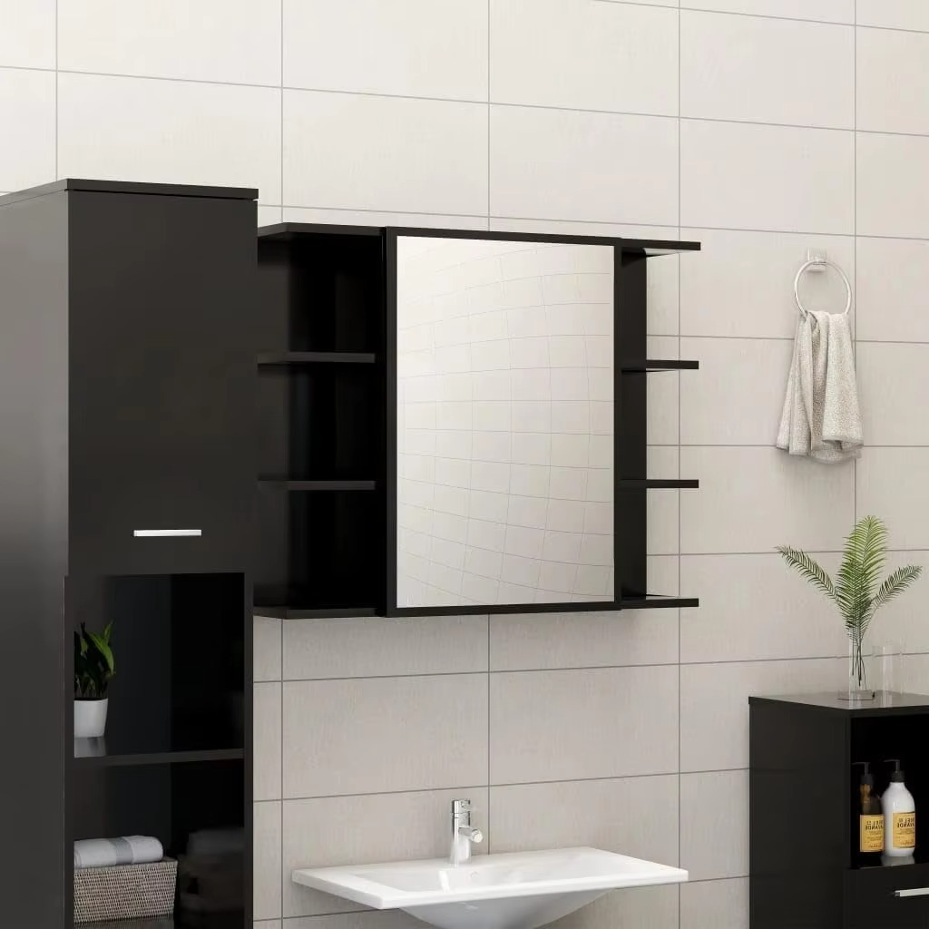 Bathroom Mirror Cabinet Black 80x20.5x64 cm Engineered Wood,802607