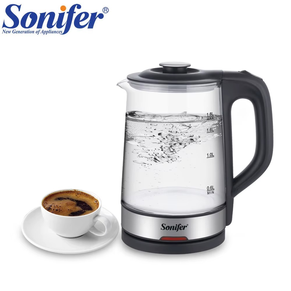 Sonifer 1.8L Glass Electric Kettle Tea Kettle with Stainless Steel Interior Auto Shut-Off Boil-Dry Protection 1500W Fast Boil