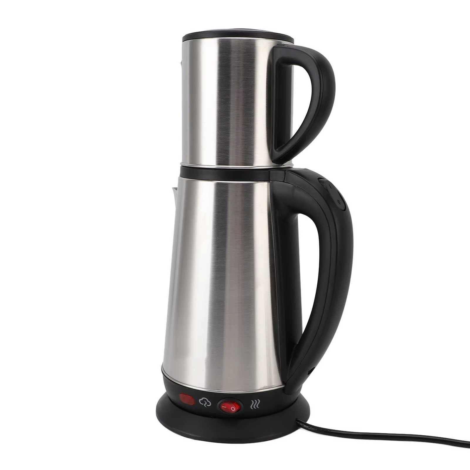 Electric Turkish Kettle Set 1L and 2L Stainless Steel Black and Herbal Tea Maker Double Kettle Turkish Teapot Set for Home