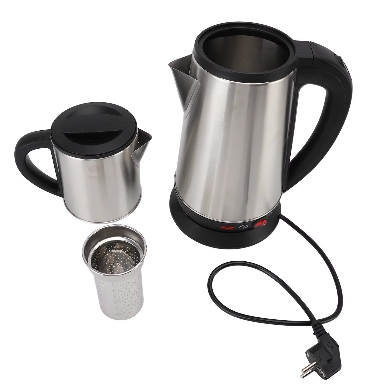 Electric Turkish Kettle Set 1L and 2L Stainless Steel Black and Herbal Tea Maker Double Kettle Turkish Teapot Set for Home