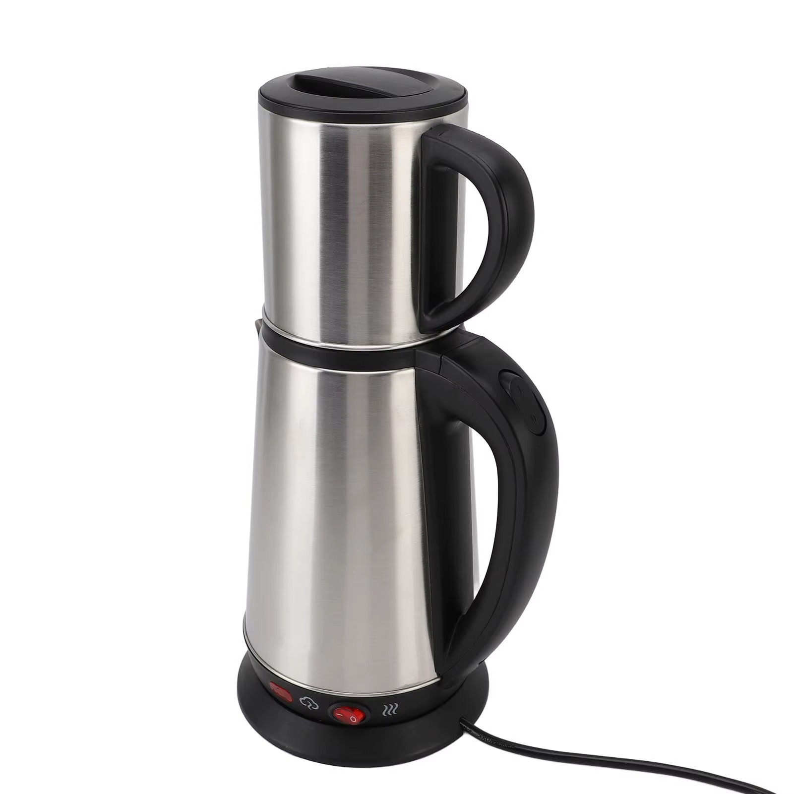 Electric Turkish Kettle Set 1L and 2L Stainless Steel Black and Herbal Tea Maker Double Kettle Turkish Teapot Set for Home