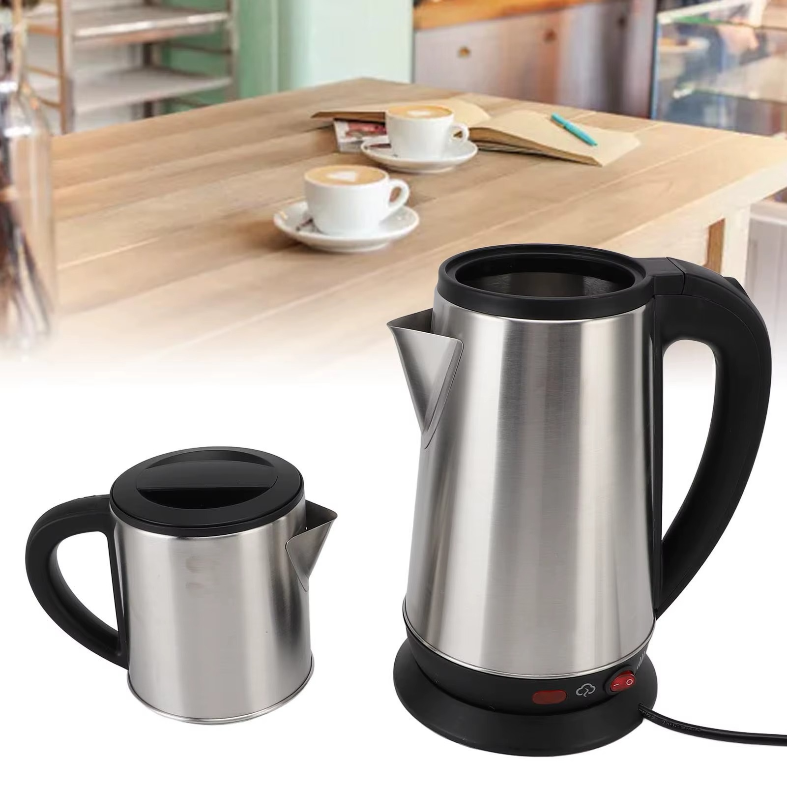 Electric Turkish Kettle Set 1L and 2L Stainless Steel Black and Herbal Tea Maker Double Kettle Turkish Teapot Set for Home