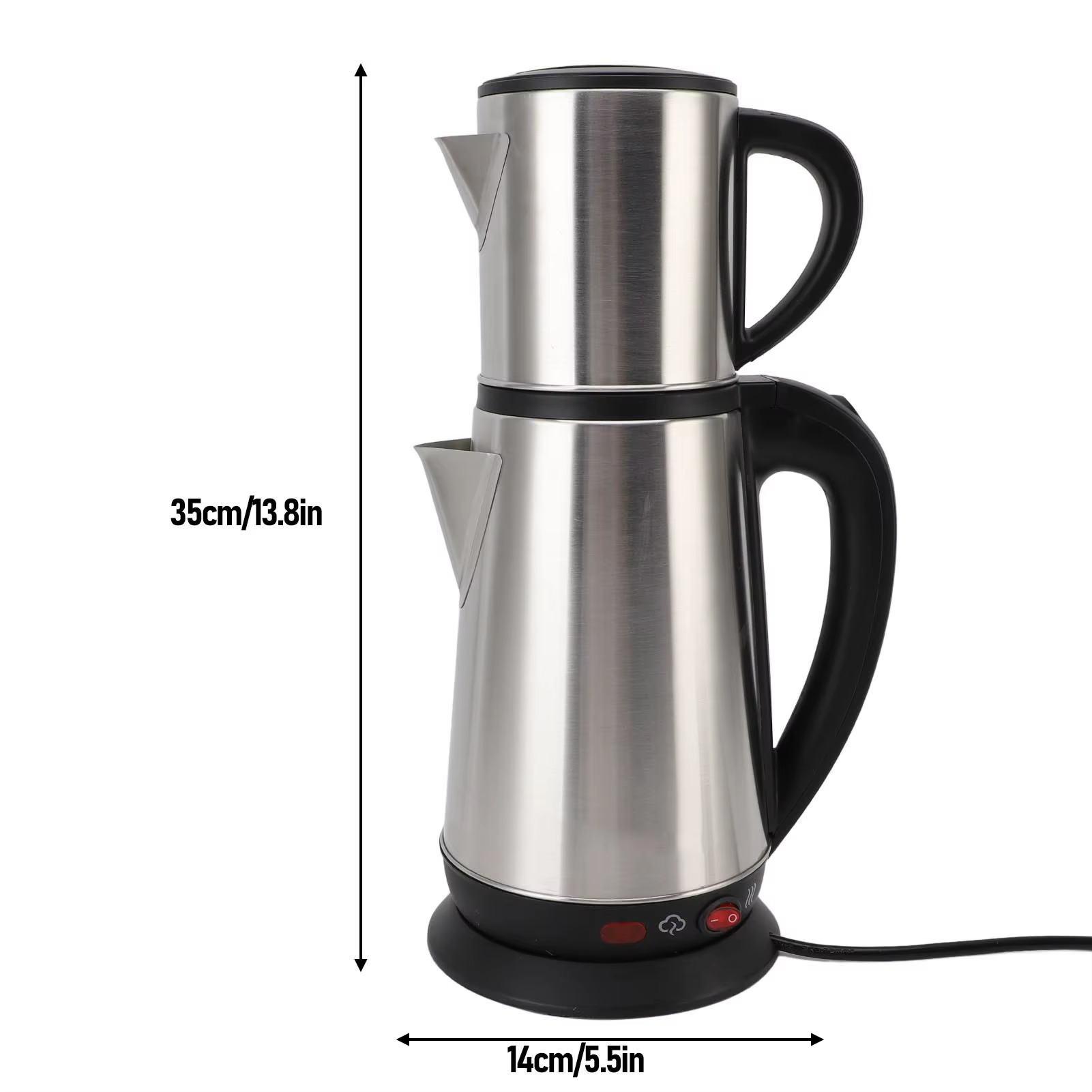 Electric Turkish Kettle Set 1L and 2L Stainless Steel Black and Herbal Tea Maker Double Kettle Turkish Teapot Set for Home